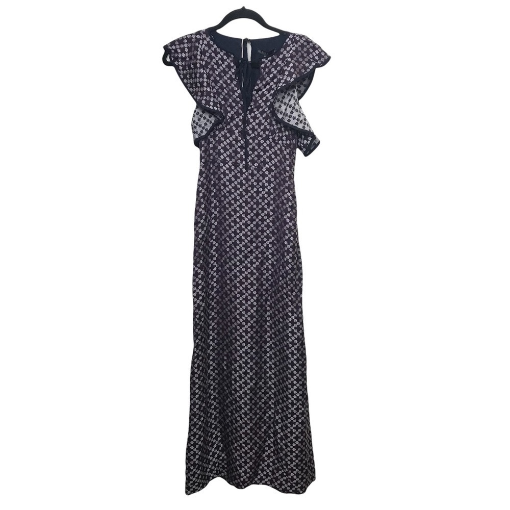 Alexachung Purple Ruffled Floral Jacquard Maxi Dress Nwt Size 2 - 4